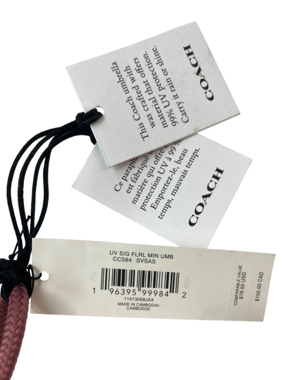 Coach Pink Floral Signature UV Protection Mini Umbrella With Case MSRP$78 NWT - Picture 4 of 4